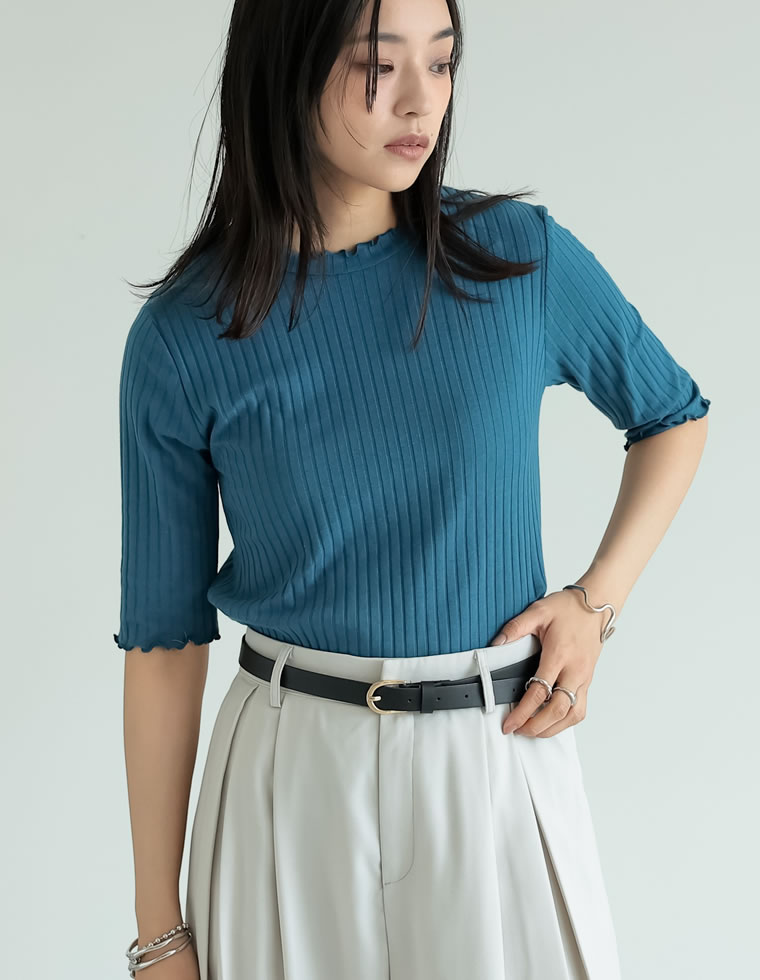 ワイドリブカットソーメロー半袖Tシャツ