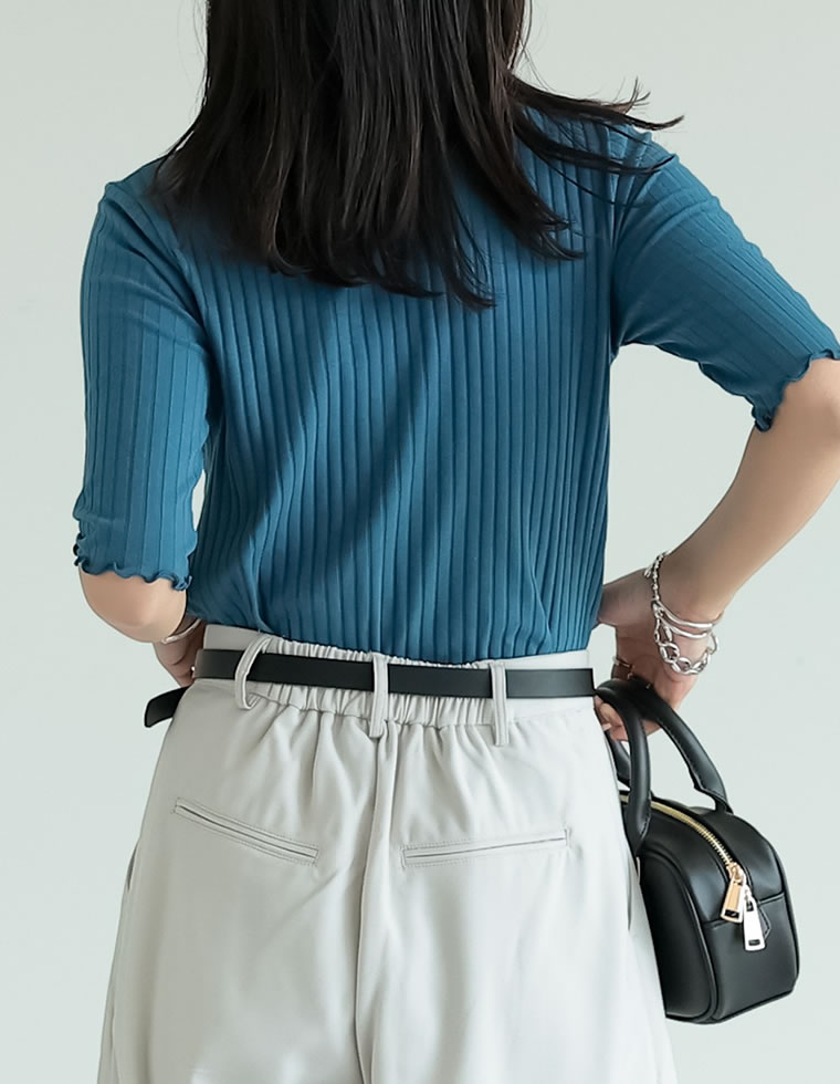 ワイドリブカットソーメロー半袖Tシャツ