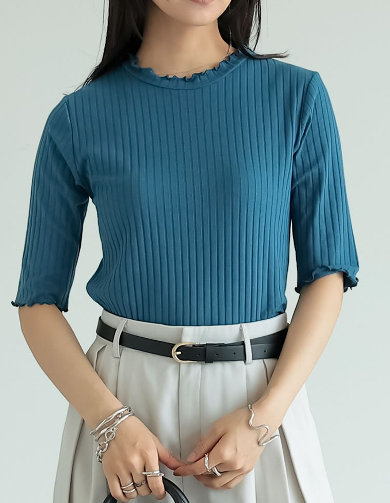 ワイドリブカットソーメロー半袖Tシャツ
