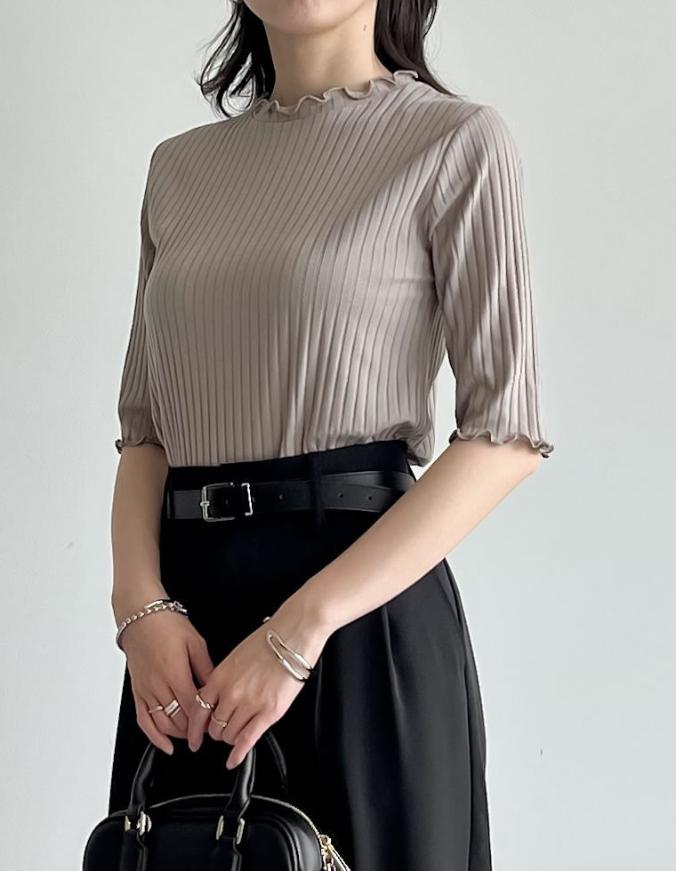 ワイドリブカットソーメロー半袖Tシャツ