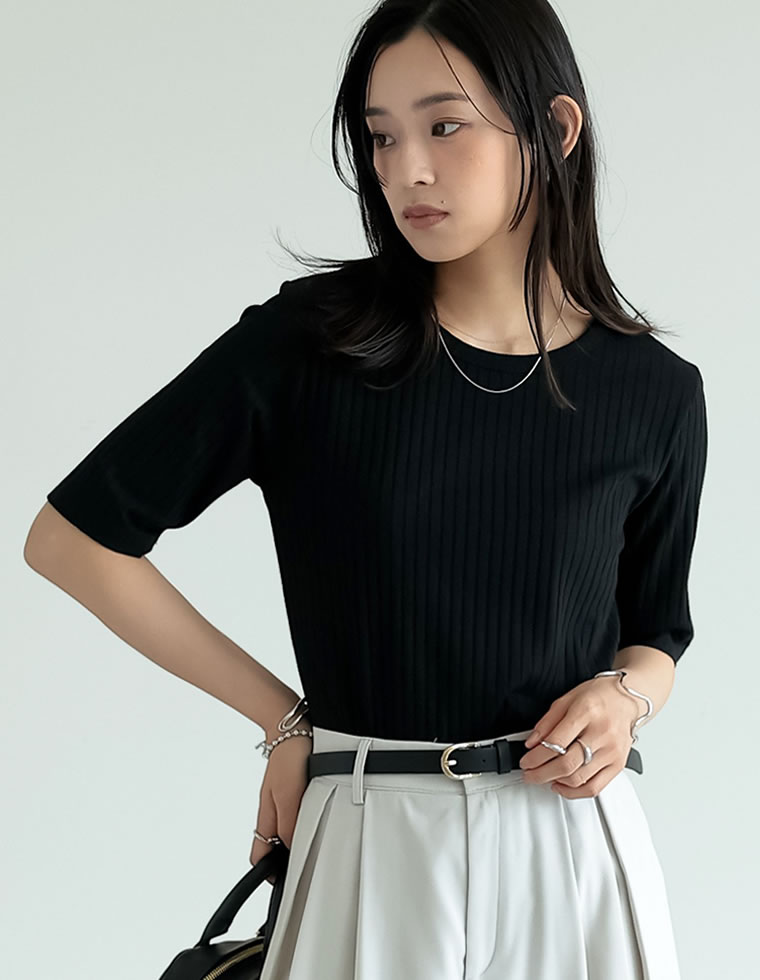 [汗じみ防止]ワイドリブ半袖Tシャツ