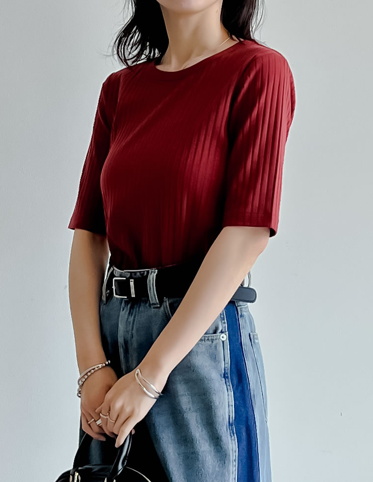 [汗じみ防止]ワイドリブ半袖Tシャツ