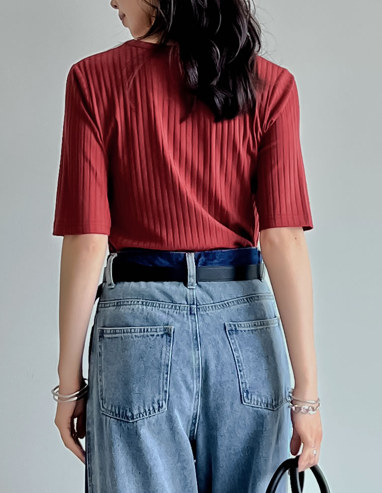 [汗じみ防止]ワイドリブ半袖Tシャツ