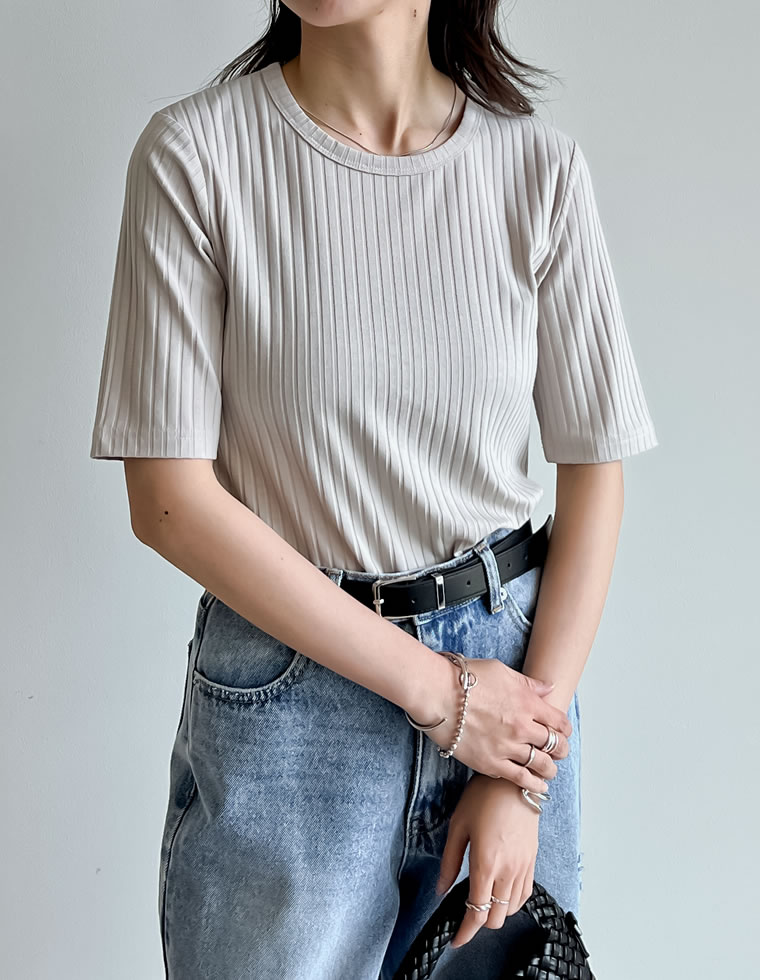 [汗じみ防止]ワイドリブ半袖Tシャツ