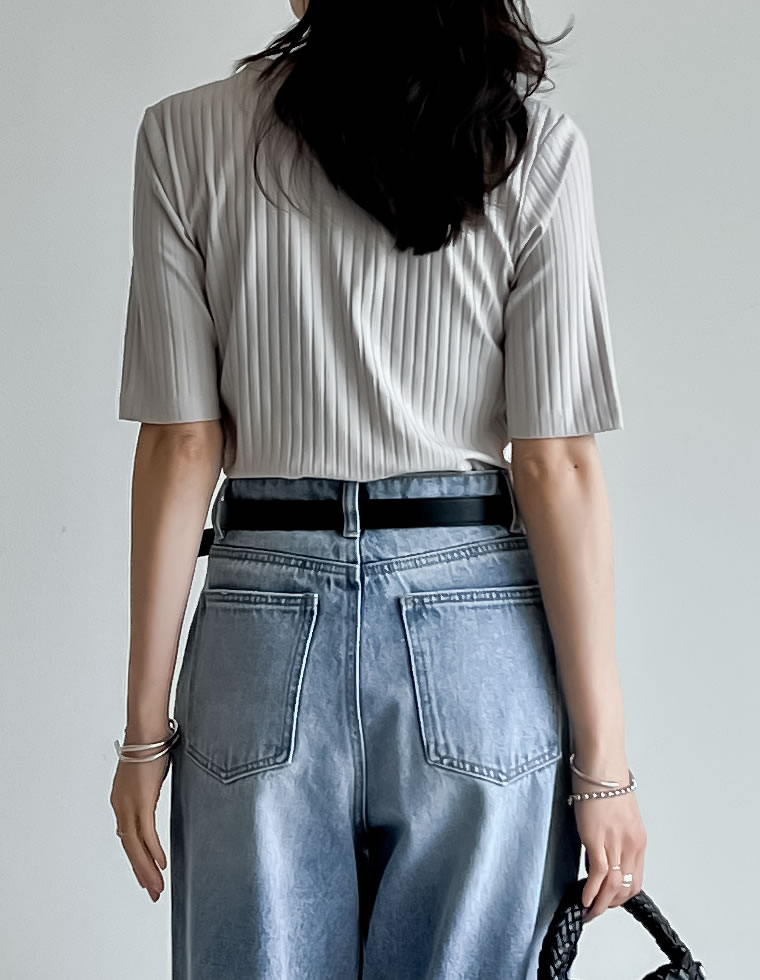 [汗じみ防止]ワイドリブ半袖Tシャツ