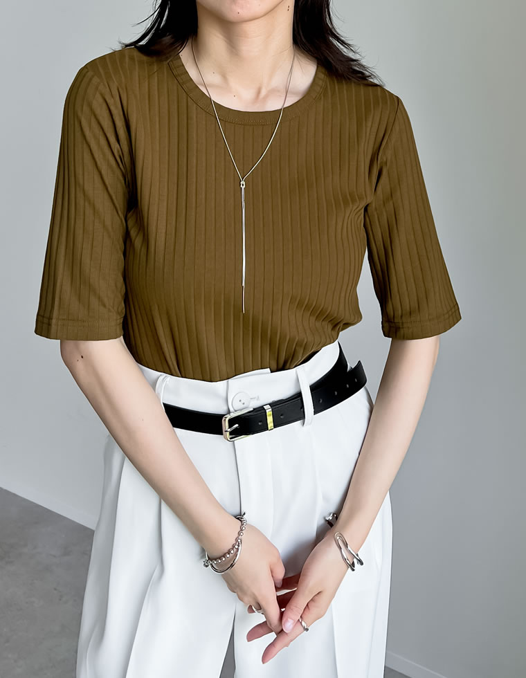 [汗じみ防止]ワイドリブ半袖Tシャツ