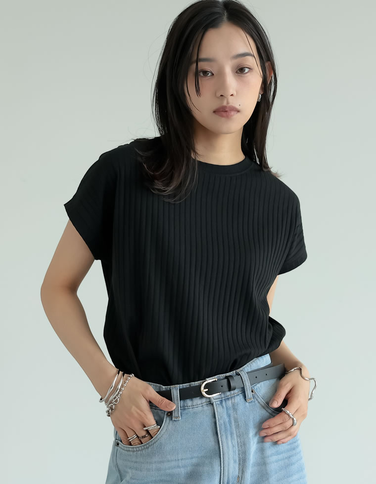 [汗じみ防止]リブカットソーTシャツ