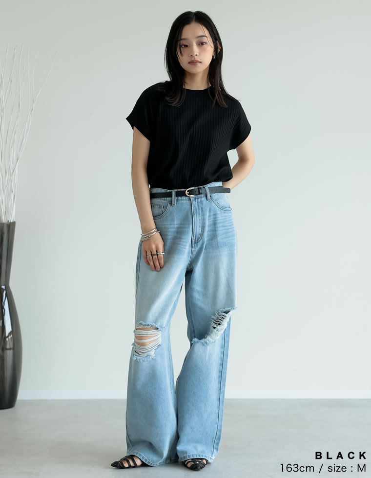 [汗じみ防止]リブカットソーTシャツ