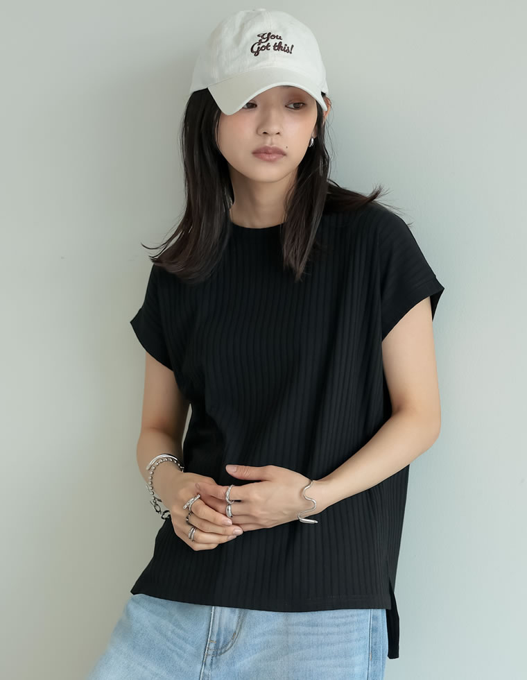 [汗じみ防止]リブカットソーTシャツ