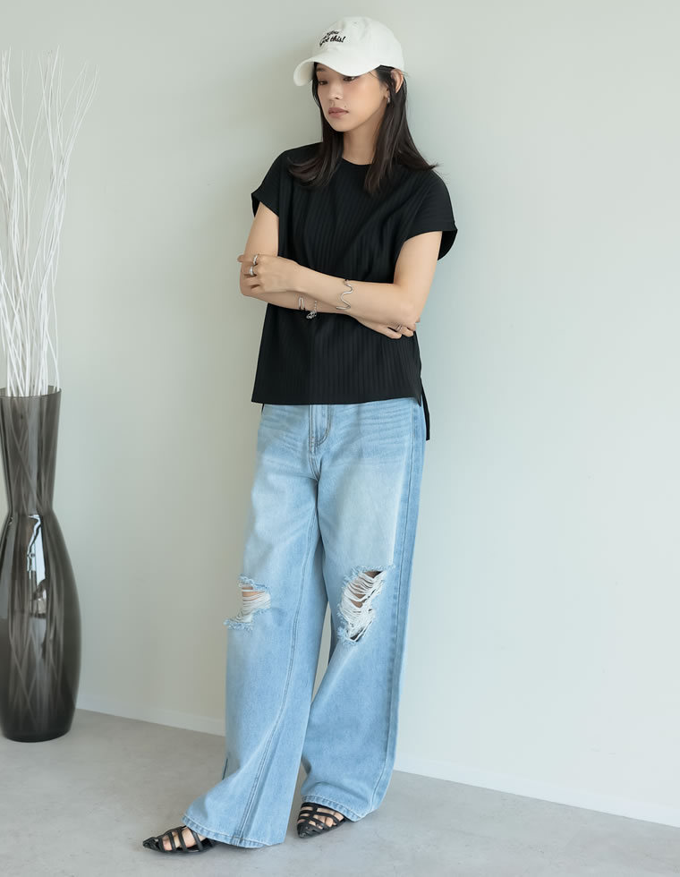[汗じみ防止]リブカットソーTシャツ