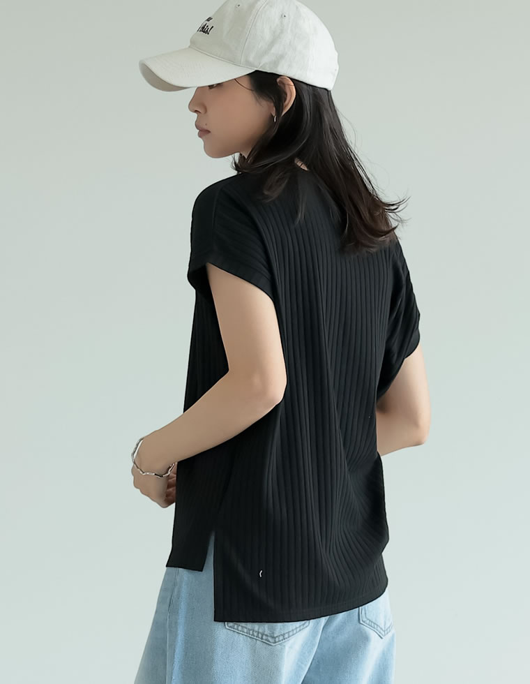[汗じみ防止]リブカットソーTシャツ