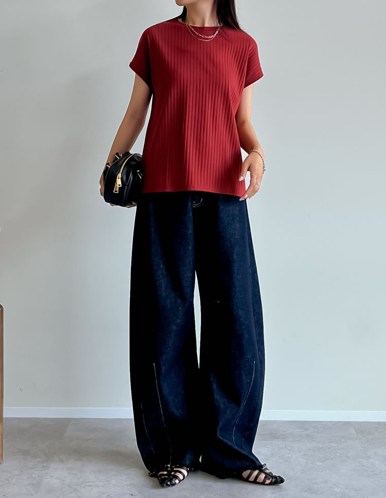 [汗じみ防止]リブカットソーTシャツ