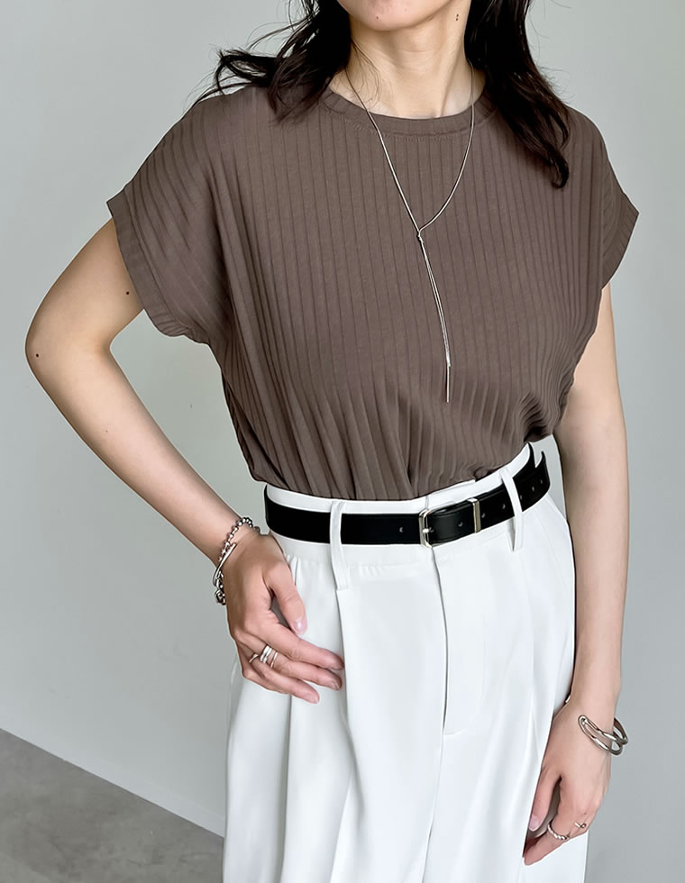 [汗じみ防止]リブカットソーTシャツ