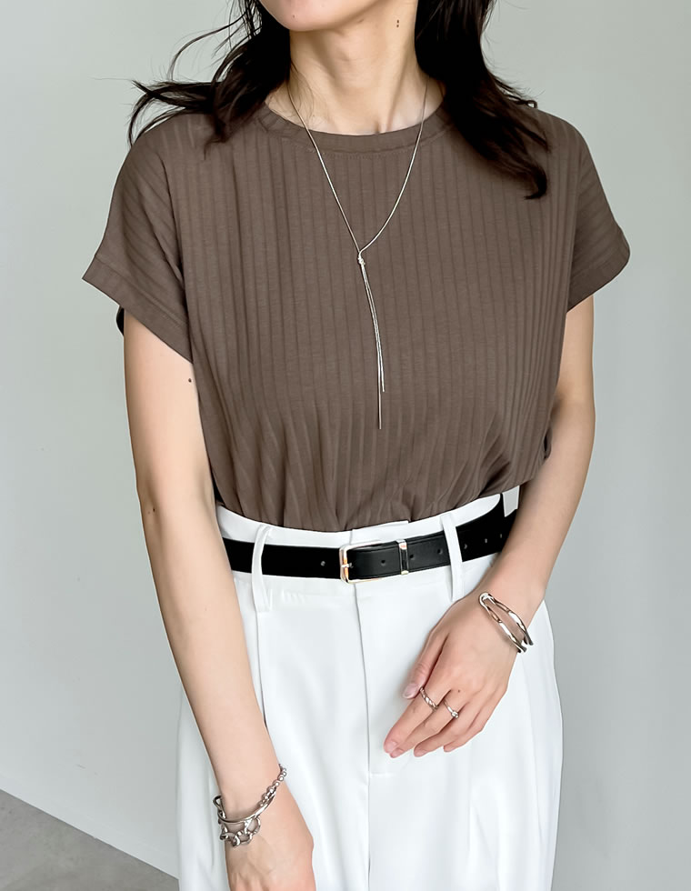 [汗じみ防止]リブカットソーTシャツ