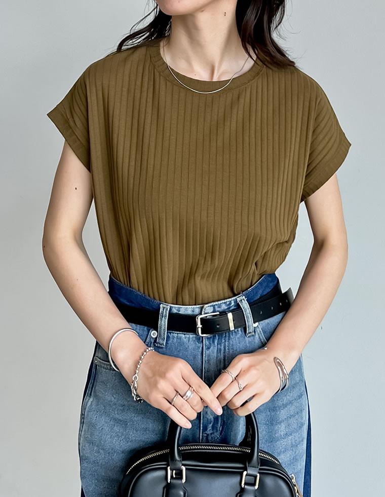 [汗じみ防止]リブカットソーTシャツ