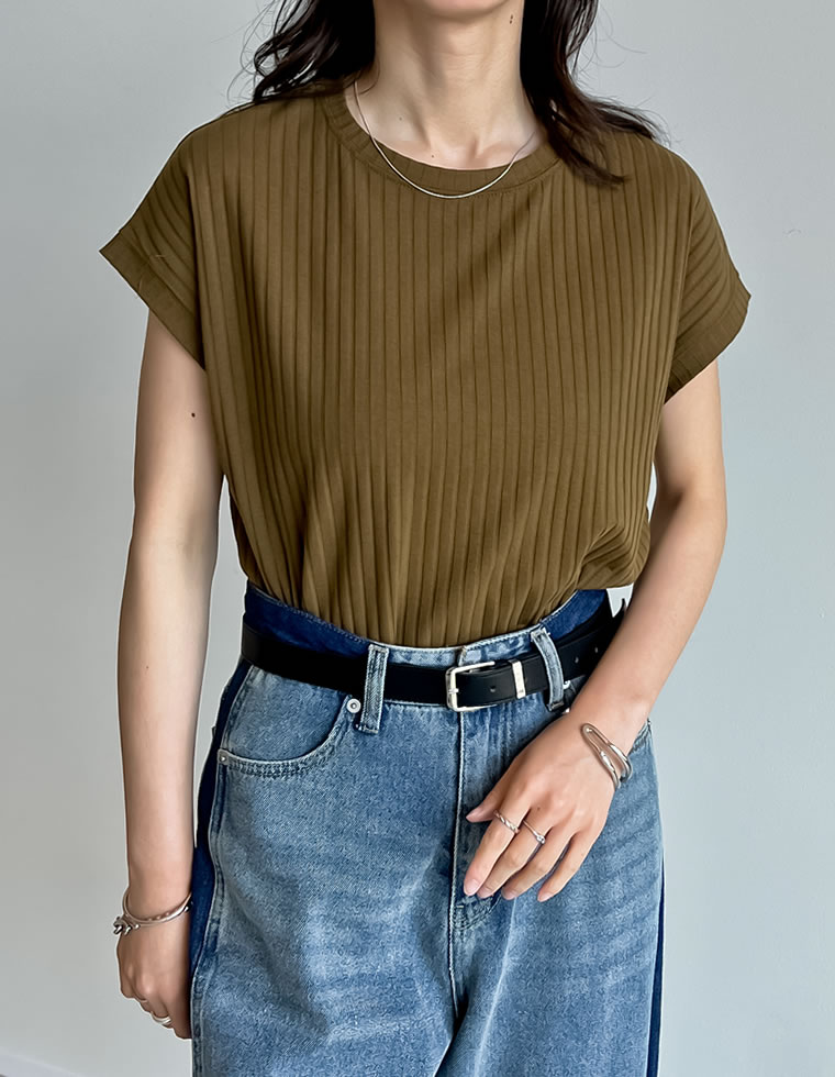 [汗じみ防止]リブカットソーTシャツ