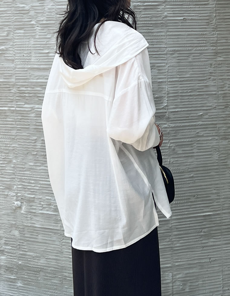 オーバーサイズフード付きシアーシャツ