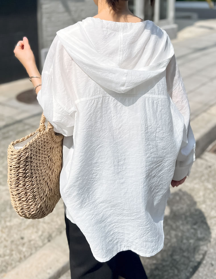 オーバーサイズフード付きシアーシャツ