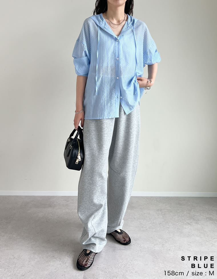 オーバーサイズフード付きシアーシャツ