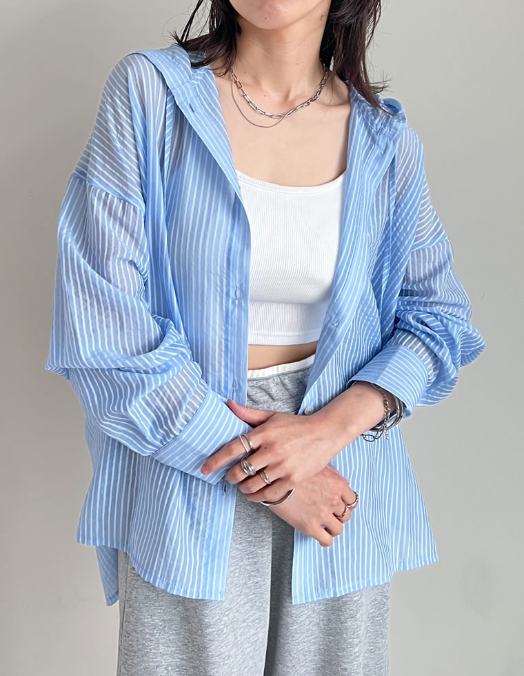 オーバーサイズフード付きシアーシャツ