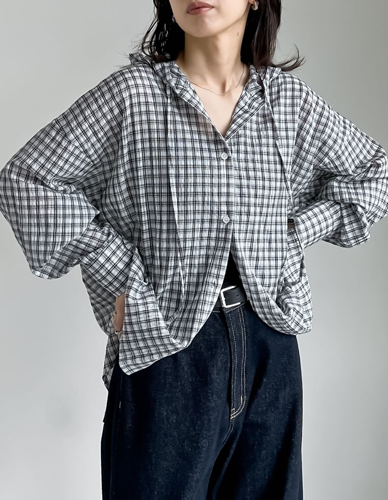 オーバーサイズフード付きシアーシャツ