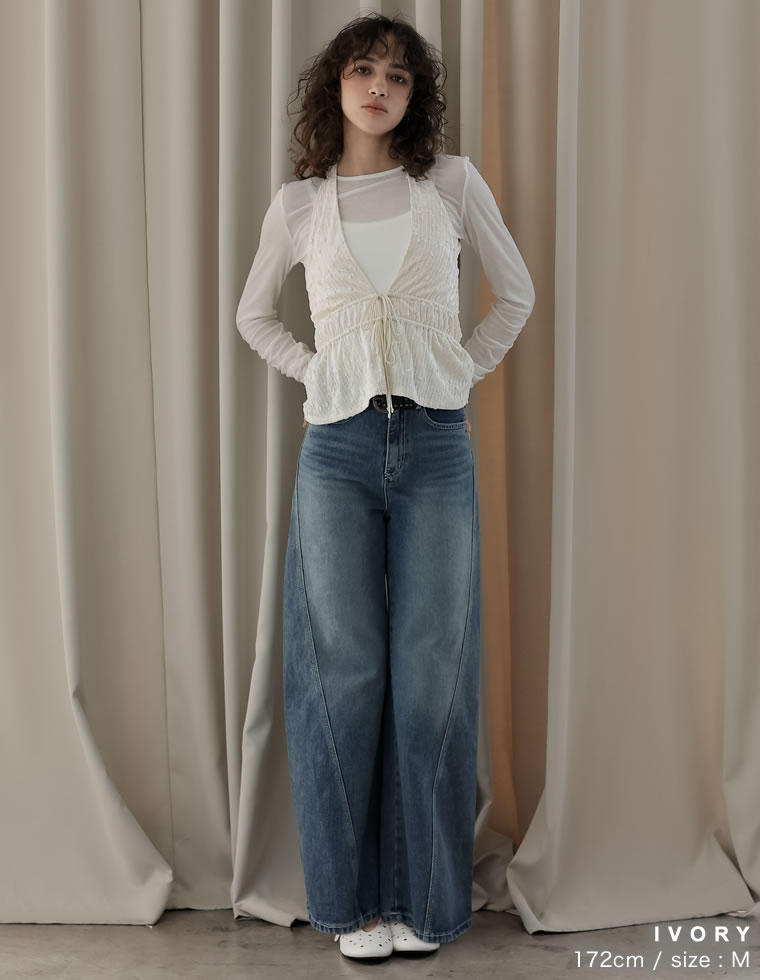 フラッフィシアー袖ギャザートップス