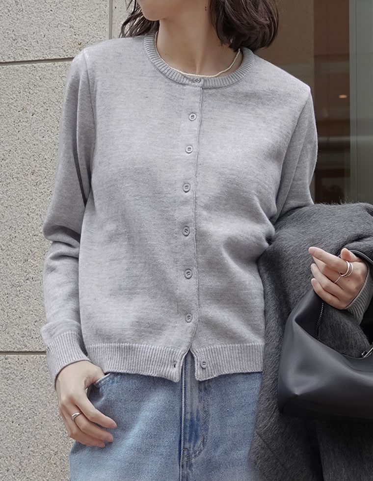 配色アルパカタッチニットカーディガン