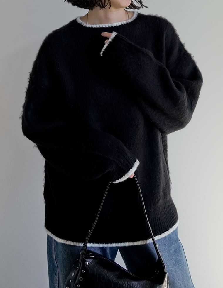 配色モヘアライクシャギーニットトップス