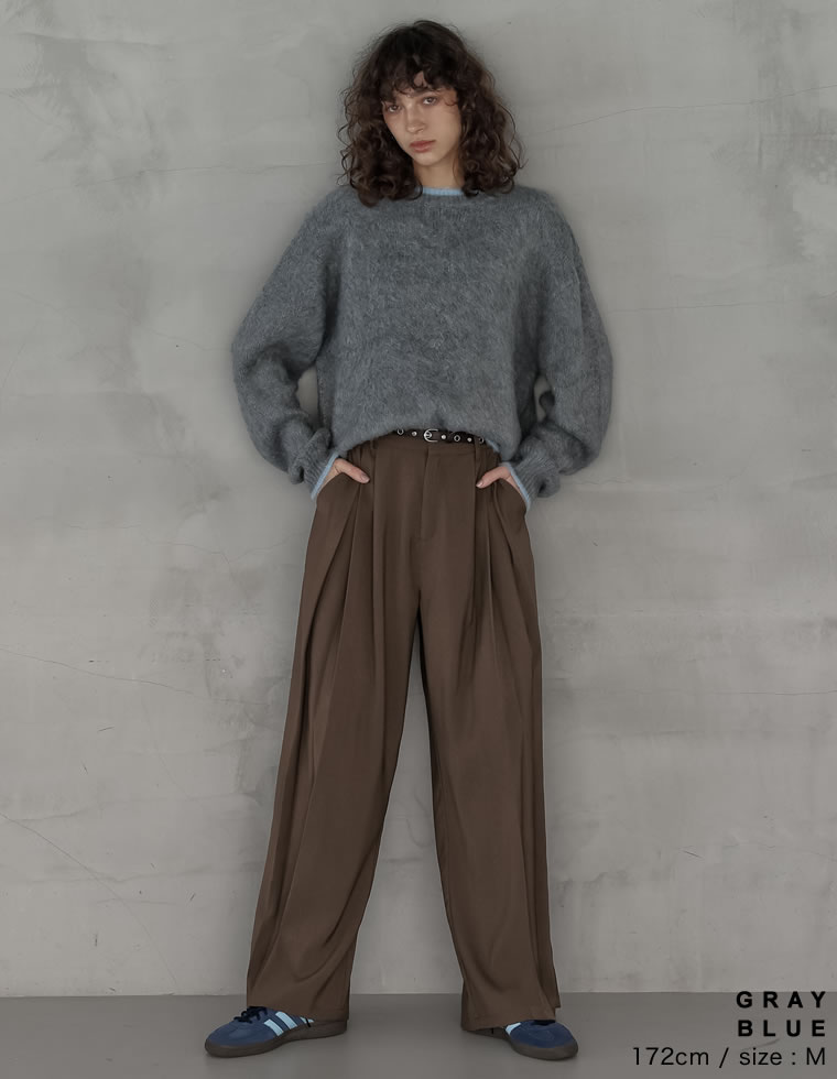 配色モヘアライクシャギーニットトップス