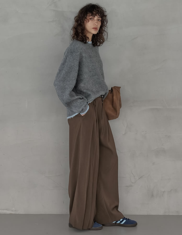 配色モヘアライクシャギーニットトップス