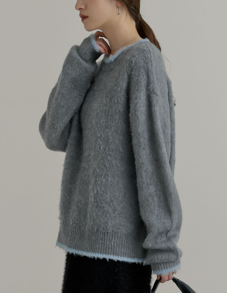 配色モヘアライクシャギーニットトップス