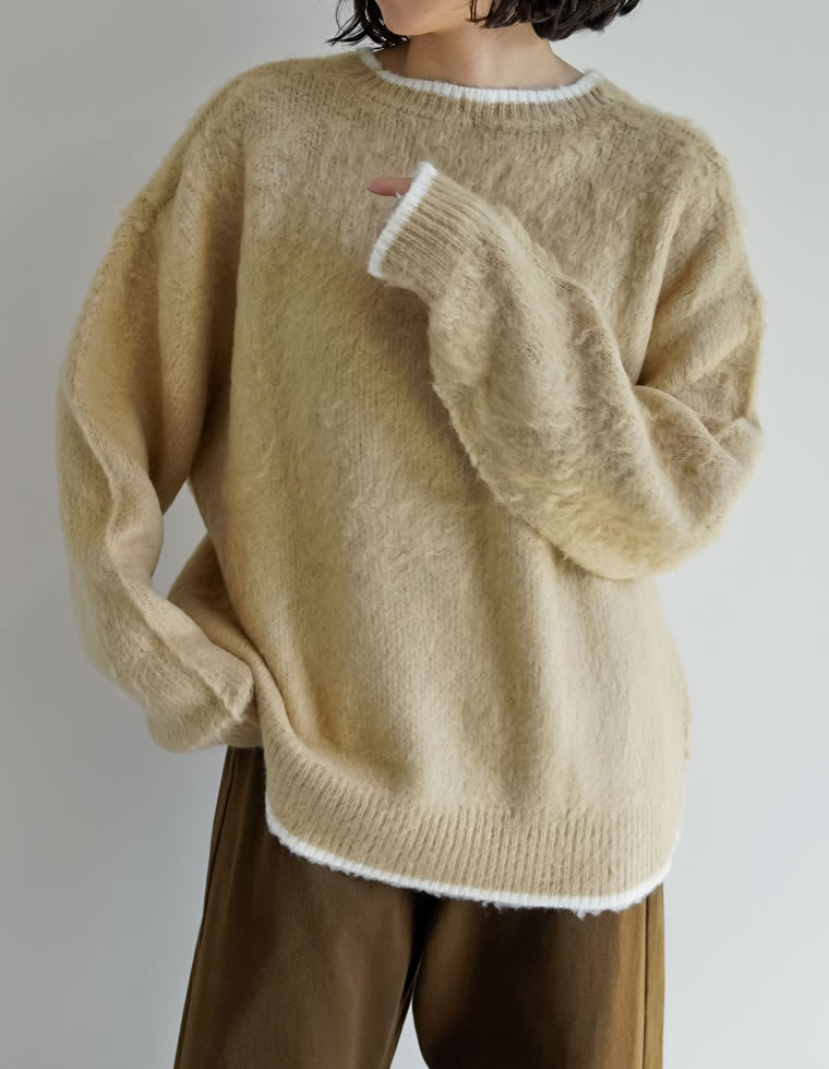 配色モヘアライクシャギーニットトップス