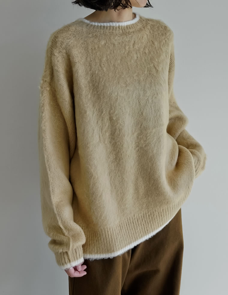 配色モヘアライクシャギーニットトップス