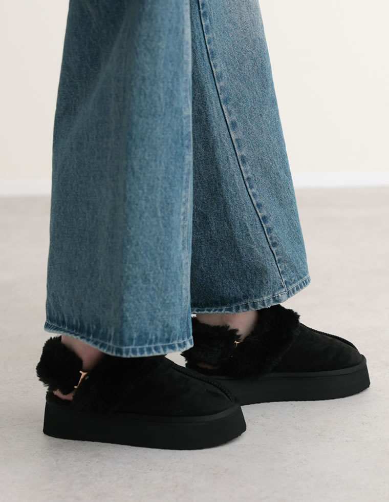 ステッチムートン厚底ショートブーツ