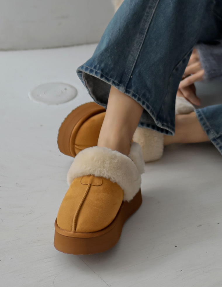 ステッチムートン厚底ショートブーツ