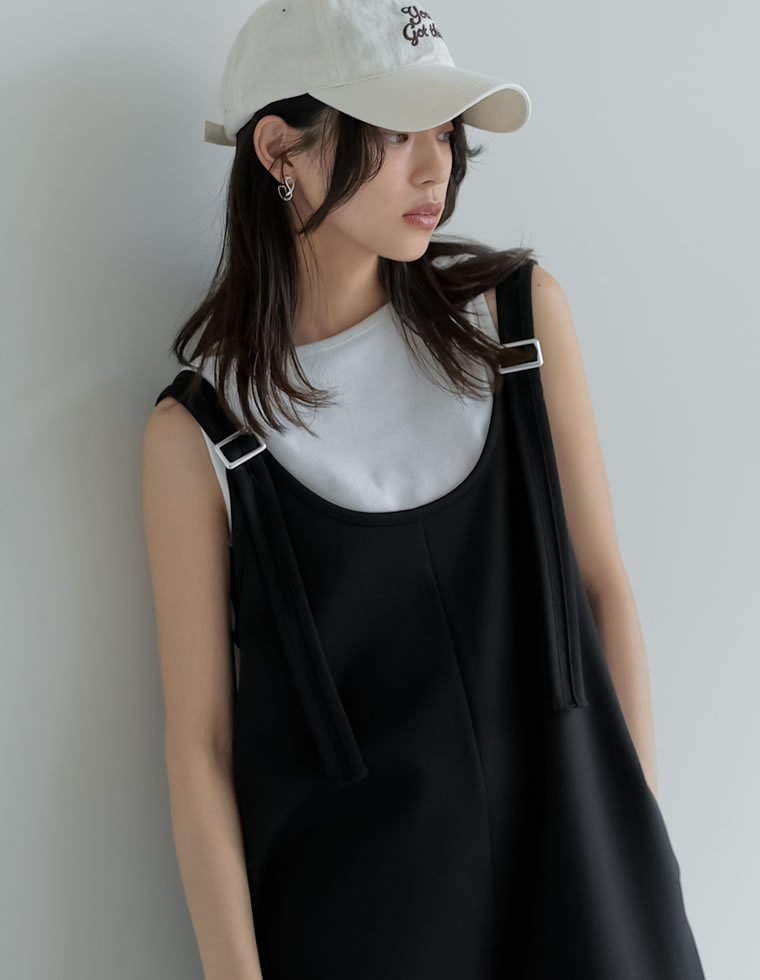 ポンチUネックワイドオールインワン