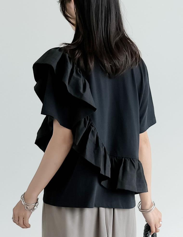 異素材フリルドッキングTシャツ