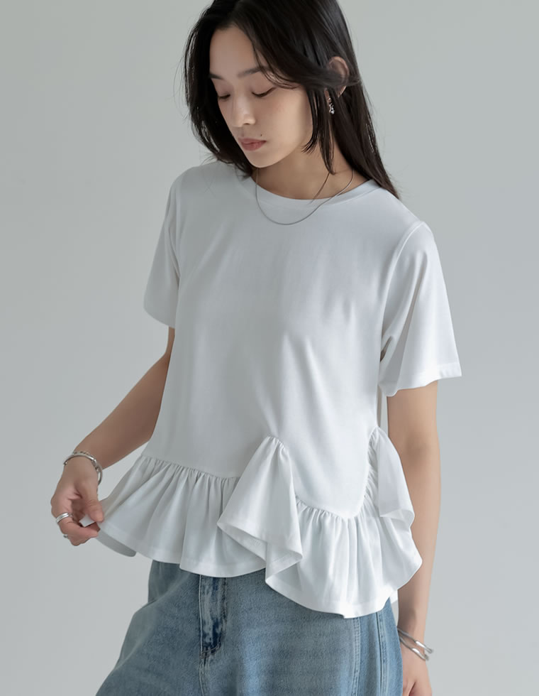 コットン天竺フリルヘムTシャツ