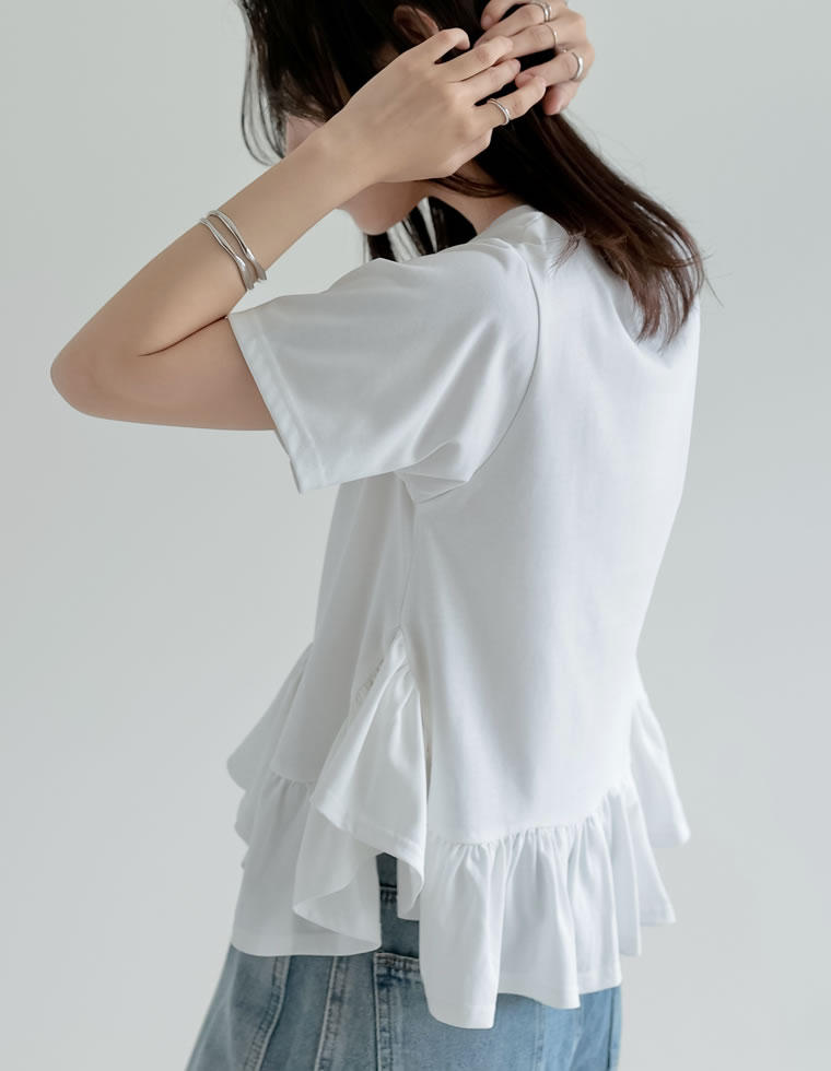 コットン天竺フリルヘムTシャツ
