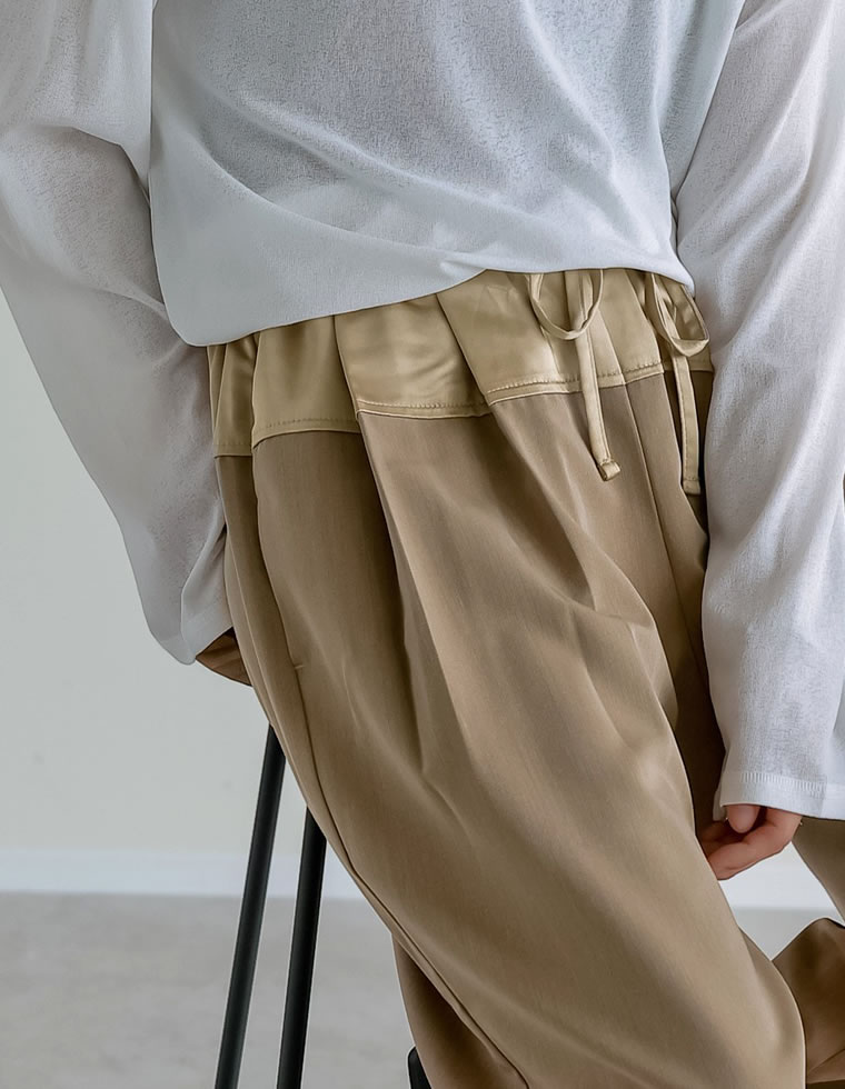 ツイル×サテン切り替えドロストパンツ