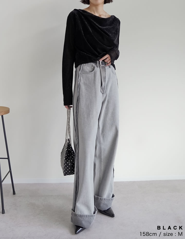 シアーフロッキードレープ長袖トップス