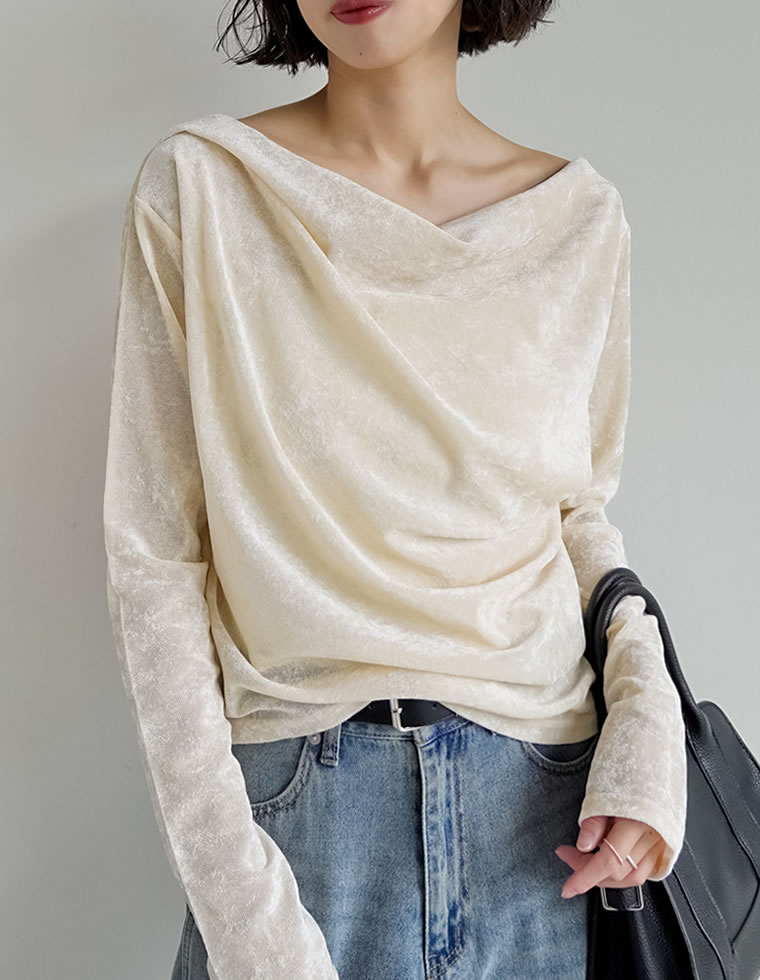 シアーフロッキードレープ長袖トップス