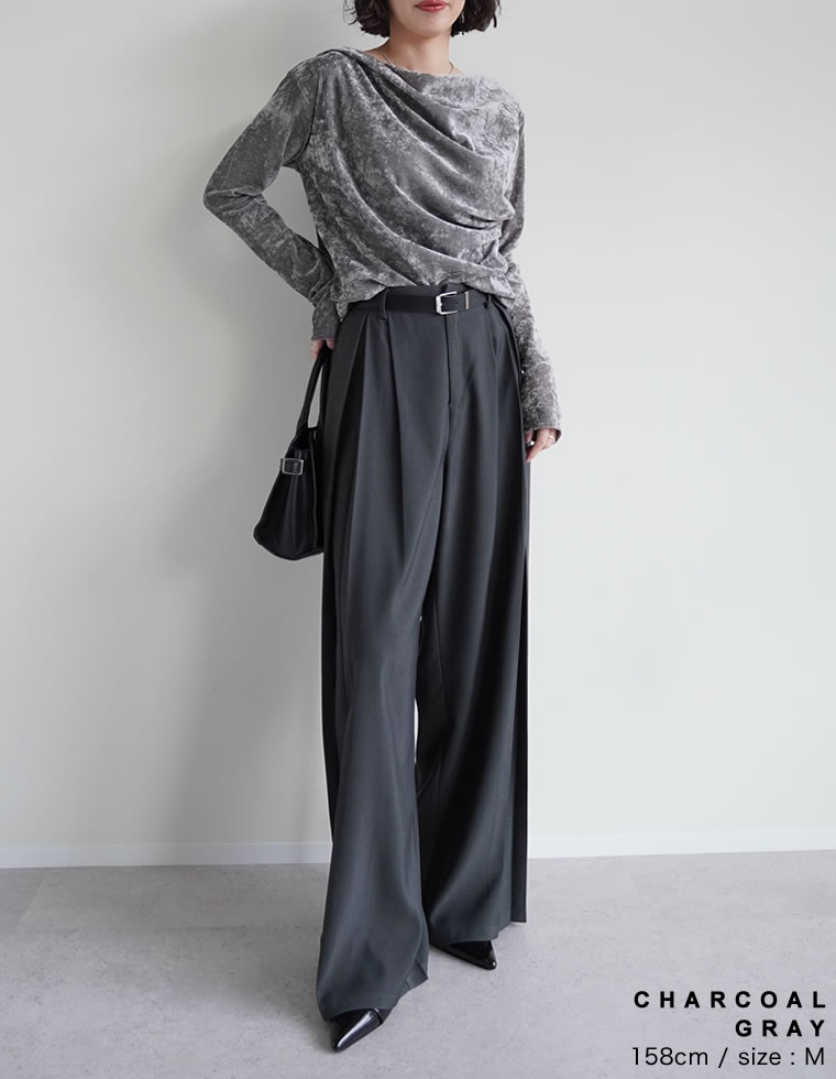 シアーフロッキードレープ長袖トップス