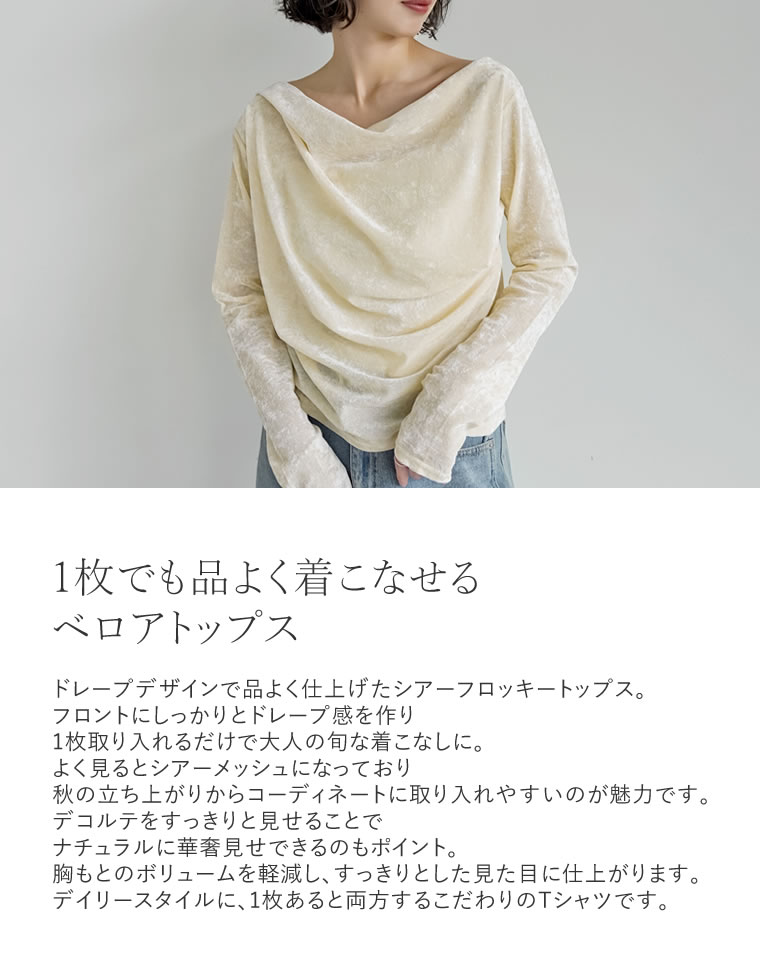 シアーフロッキードレープ長袖トップス