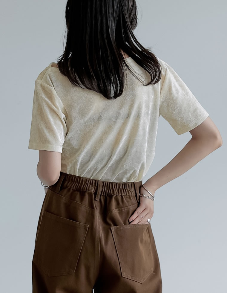 シアーフロッキードレープ半袖トップス