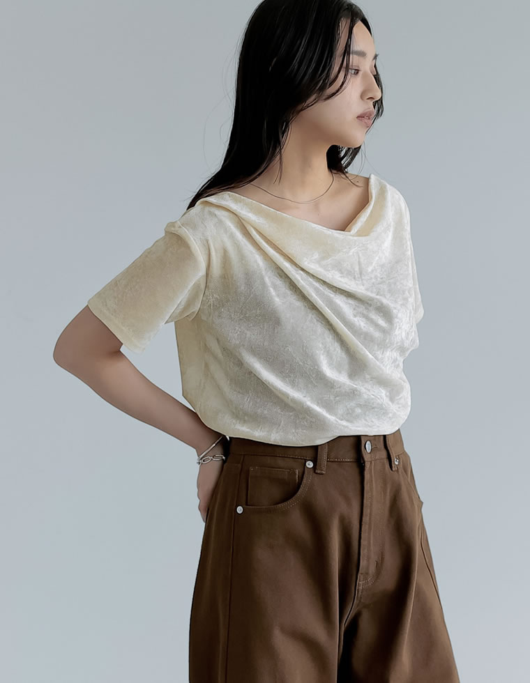 シアーフロッキードレープ半袖トップス