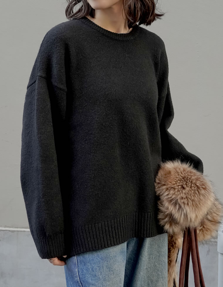 モヘアタッチニットクルーネックトップス