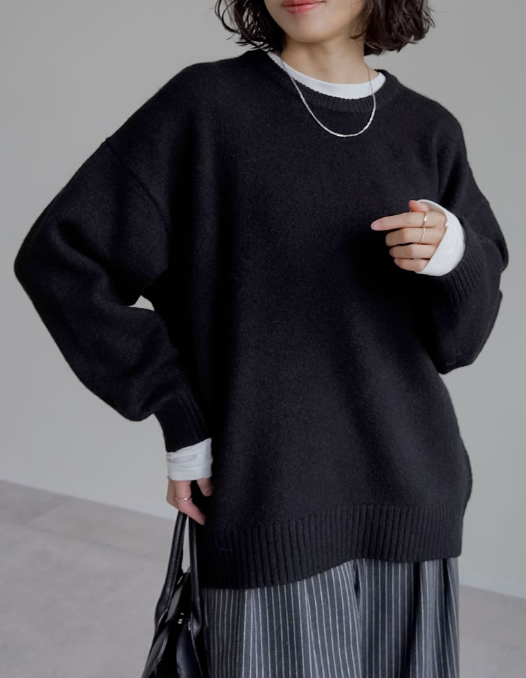 モヘアタッチニットクルーネックトップス