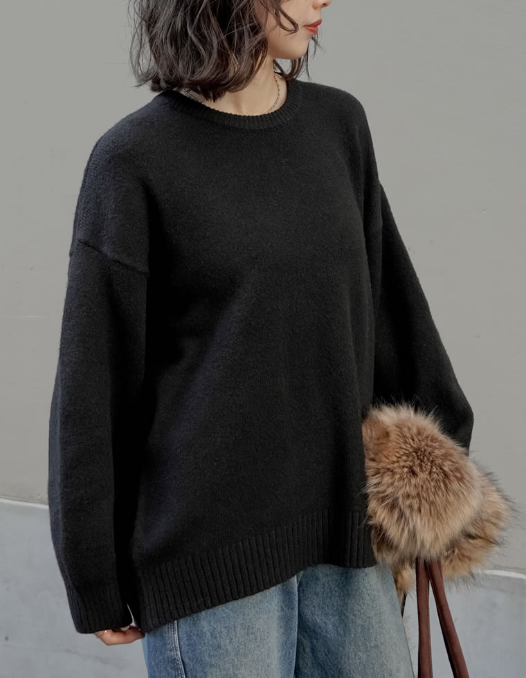 モヘアタッチニットクルーネックトップス