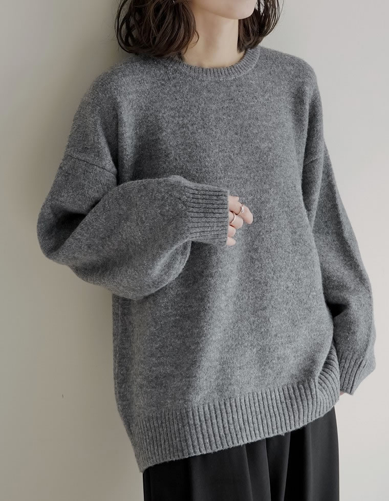 モヘアタッチニットクルーネックトップス